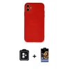 MARSİLYAN™- iPhone 11 Kılıf Ahenk Serisi - Siyah Buffer Hayalet Cam Ekran Koruyucu + PVD Metal Kamera Lens - YL