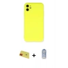 MARSİLYAN™- iPhone 11 Kılıf Ahenk Serisi - Siyah Joko Magic 5D Cam + Kırmızı Rainbow Kamera Lens Koruma Cam