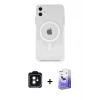 MARSİLYAN™- iPhone 11 Kılıf Ahenk Yansıma Prime - Siyah Bilvis 5in1 5D Magic Hayalet Cam Ekran Koruyucu + PVD Metal Kamera Lens - SH