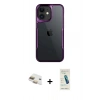 MARSİLYAN™- iPhone 11 Kılıf Akış Çizgi Koleksiyonu - Şeffaf Pasifik Cam Ekran Koruyucu + Pers Alüminyum Kamera Lens - GD