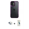 MARSİLYAN™- iPhone 11 Kılıf Akış Çizgi Koleksiyonu - Şeffaf Pasifik Cam Ekran Koruyucu + Pers Alüminyum Kamera Lens - LT