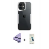 MARSİLYAN™- iPhone 11 Kılıf Akış Çizgi Koleksiyonu - Şeffaf Pasifik Cam Ekran Koruyucu + Raze Metal Kamera Lens - MR