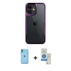 MARSİLYAN™- iPhone 11 Kılıf Akış Çizgi Koleksiyonu - Şeffaf Royal Nano Ekran Koruyucu + Neon Fosforlu Kamera Lens - MI
