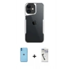 MARSİLYAN™- iPhone 11 Kılıf Akış Çizgi Koleksiyonu - Şeffaf Uv Polymer Nano Ekran Koruyucu + Neon Fosforlu Kamera Lens - MI