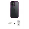 MARSİLYAN™- iPhone 11 Kılıf Akış Çizgi Koleksiyonu - Şeffaf Uv Polymer Nano Ekran Koruyucu + Renkli Kamera Lens Koruma Cam - SI