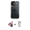 MARSİLYAN™- iPhone 11 Kılıf Akış Çizgi Koleksiyonu - Şeffaf Uv Polymer Nano Ekran Koruyucu + Siyah Raze Metal Kamera Lens