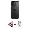 MARSİLYAN™- iPhone 11 Kılıf Akış Çizgi Koleksiyonu - Şeffaf Uv Polymer Nano Ekran Koruyucu + Siyah Raze Metal Kamera Lens