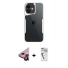 MARSİLYAN™- iPhone 11 Kılıf Akış Çizgi Koleksiyonu - Şeffaf Uv Polymer Nano Ekran Koruyucu + Siyah Raze Metal Kamera Lens
