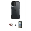 MARSİLYAN™- iPhone 11 Kılıf Akış Çizgi Koleksiyonu - Siyah 34D Hayalet Izgaralı Cam + Kırmızı Pers Alüminyum Kamera Lens