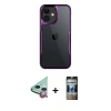 MARSİLYAN™- iPhone 11 Kılıf Akış Çizgi Koleksiyonu - Siyah 34D Hayalet Izgaralı Cam + Raze Metal Kamera Lens - KI