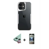MARSİLYAN™- iPhone 11 Kılıf Akış Çizgi Koleksiyonu - Siyah 34D Hayalet Izgaralı Cam + Raze Metal Kamera Lens - KI