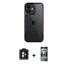 MARSİLYAN™- iPhone 11 Kılıf Akış Çizgi Koleksiyonu - Siyah 34D Hayalet Izgaralı Cam + PVD Metal Kamera Lens - MI