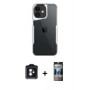 MARSİLYAN™- iPhone 11 Kılıf Akış Çizgi Koleksiyonu - Siyah 34D Hayalet Izgaralı Cam + PVD Metal Kamera Lens - MI