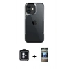 MARSİLYAN™- iPhone 11 Kılıf Akış Çizgi Koleksiyonu - Siyah 34D Hayalet Izgaralı Cam + PVD Metal Kamera Lens - MI