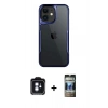 MARSİLYAN™- iPhone 11 Kılıf Akış Çizgi Koleksiyonu - Siyah 34D Hayalet Izgaralı Cam + PVD Metal Kamera Lens - MI