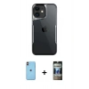 MARSİLYAN™- iPhone 11 Kılıf Akış Çizgi Koleksiyonu - Siyah 34D Hayalet Izgaralı Cam + Neon Fosforlu Kamera Lens - TU