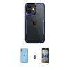 MARSİLYAN™- iPhone 11 Kılıf Akış Çizgi Koleksiyonu - Siyah 34D Hayalet Izgaralı Cam + Neon Fosforlu Kamera Lens - TU