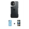 MARSİLYAN™- iPhone 11 Kılıf Akış Çizgi Koleksiyonu - Siyah 34D Hayalet Izgaralı Cam + Neon Fosforlu Kamera Lens - TU