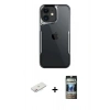 MARSİLYAN™- iPhone 11 Kılıf Akış Çizgi Koleksiyonu - Siyah 34D Hayalet Izgaralı Cam + Renkli Kamera Lens Koruma Cam - PE