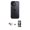 MARSİLYAN™- iPhone 11 Kılıf Akış Çizgi Koleksiyonu - Siyah 34D Hayalet Izgaralı Cam + Pers Alüminyum Kamera Lens - KI