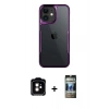 MARSİLYAN™- iPhone 11 Kılıf Akış Çizgi Koleksiyonu - Siyah 34D Hayalet Izgaralı Cam + PVD Metal Kamera Lens - TU