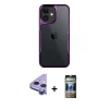 MARSİLYAN™- iPhone 11 Kılıf Akış Çizgi Koleksiyonu - Siyah 34D Hayalet Izgaralı Cam + Raze Metal Kamera Lens - MR