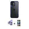 MARSİLYAN™- iPhone 11 Kılıf Akış Çizgi Koleksiyonu - Siyah 34D Hayalet Izgaralı Cam + Raze Metal Kamera Lens - MR