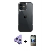 MARSİLYAN™- iPhone 11 Kılıf Akış Çizgi Koleksiyonu - Siyah 34D Hayalet Izgaralı Cam + Raze Metal Kamera Lens - MR