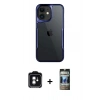 MARSİLYAN™- iPhone 11 Kılıf Akış Çizgi Koleksiyonu - Siyah 34D Hayalet Izgaralı Cam + PVD Metal Kamera Lens - YL