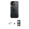 MARSİLYAN™- iPhone 11 Kılıf Akış Çizgi Koleksiyonu - Siyah 34D Hayalet Izgaralı Cam + Renkli Kamera Lens Koruma Cam - YL