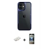 MARSİLYAN™- iPhone 11 Kılıf Akış Çizgi Koleksiyonu - Siyah 34D Hayalet Izgaralı Cam + Renkli Kamera Lens Koruma Cam - YL