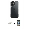 MARSİLYAN™- iPhone 11 Kılıf Akış Çizgi Koleksiyonu - Siyah 34D Hayalet Izgaralı Cam + Renkli Kamera Lens Koruma Cam - YL