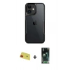 MARSİLYAN™- iPhone 11 Kılıf Akış Çizgi Koleksiyonu - Siyah 360 Mat Full Body Arka Koruyucu + Rainbow Kamera Lens Koruma Cam - KI