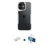 MARSİLYAN™- iPhone 11 Kılıf Akış Çizgi Koleksiyonu - Siyah 3D Antistatik Cam Ekran Koruyucu + Renkli Kamera Lens Koruma Cam - PE