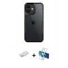 MARSİLYAN™- iPhone 11 Kılıf Akış Çizgi Koleksiyonu - Siyah 3D Antistatik Cam Ekran Koruyucu + Renkli Kamera Lens Koruma Cam - PE