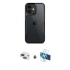 MARSİLYAN™- iPhone 11 Kılıf Akış Çizgi Koleksiyonu - Siyah 3D Antistatik Cam Ekran Koruyucu + Pers Alüminyum Kamera Lens - LT