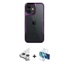 MARSİLYAN™- iPhone 11 Kılıf Akış Çizgi Koleksiyonu - Siyah 3D Antistatik Cam Ekran Koruyucu + Raze Metal Kamera Lens - GS