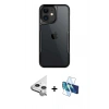 MARSİLYAN™- iPhone 11 Kılıf Akış Çizgi Koleksiyonu - Siyah 3D Antistatik Cam Ekran Koruyucu + Raze Metal Kamera Lens - GS