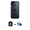 MARSİLYAN™- iPhone 11 Kılıf Akış Çizgi Koleksiyonu - Siyah 3D Antistatik Cam Ekran Koruyucu + PVD Metal Kamera Lens - SH