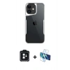 MARSİLYAN™- iPhone 11 Kılıf Akış Çizgi Koleksiyonu - Siyah 3D Antistatik Cam Ekran Koruyucu + PVD Metal Kamera Lens - SH