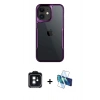 MARSİLYAN™- iPhone 11 Kılıf Akış Çizgi Koleksiyonu - Siyah 3D Antistatik Cam Ekran Koruyucu + PVD Metal Kamera Lens - SH