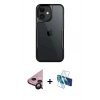 MARSİLYAN™- iPhone 11 Kılıf Akış Çizgi Koleksiyonu - Siyah 3D Antistatik Cam Ekran Koruyucu + Raze Metal Kamera Lens - SH
