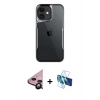 MARSİLYAN™- iPhone 11 Kılıf Akış Çizgi Koleksiyonu - Siyah 3D Antistatik Cam Ekran Koruyucu + Raze Metal Kamera Lens - SH