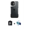 MARSİLYAN™- iPhone 11 Kılıf Akış Çizgi Koleksiyonu - Siyah 3D Antistatik Cam Ekran Koruyucu + PVD Metal Kamera Lens - YL