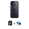 MARSİLYAN™- iPhone 11 Kılıf Akış Çizgi Koleksiyonu - Siyah 3D Antistatik Cam Ekran Koruyucu + PVD Metal Kamera Lens - YL