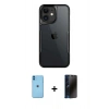MARSİLYAN™- iPhone 11 Kılıf Akış Çizgi Koleksiyonu - Siyah 3D Antistatik Hayalet Cam Ekran Koruyucu + Neon Fosforlu Kamera Lens - MI