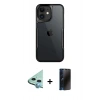 MARSİLYAN™- iPhone 11 Kılıf Akış Çizgi Koleksiyonu - Siyah 3D Antistatik Hayalet Cam Ekran Koruyucu + Raze Metal Kamera Lens - MI