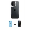 MARSİLYAN™- iPhone 11 Kılıf Akış Çizgi Koleksiyonu - Siyah 3D Antistatik Hayalet Cam Ekran Koruyucu + Neon Fosforlu Kamera Lens - MI