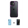 MARSİLYAN™- iPhone 11 Kılıf Akış Çizgi Koleksiyonu - Siyah 3D Antistatik Hayalet Cam Ekran Koruyucu + Neon Fosforlu Kamera Lens - MI