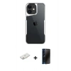 MARSİLYAN™- iPhone 11 Kılıf Akış Çizgi Koleksiyonu - Siyah 3D Antistatik Hayalet Cam Ekran Koruyucu + Renkli Kamera Lens Koruma Cam - PE